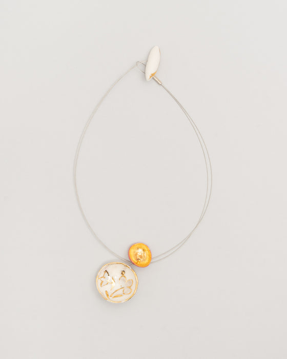 Collana in porcellana a cavetto "Trifogli oro"