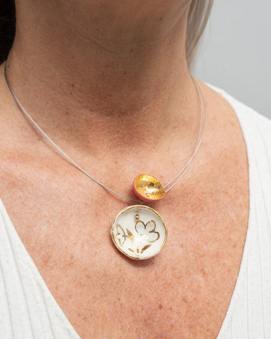 Collana in porcellana a cavetto "Trifogli oro"