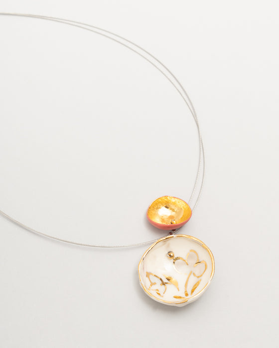 Collana in porcellana a cavetto "Trifogli oro"