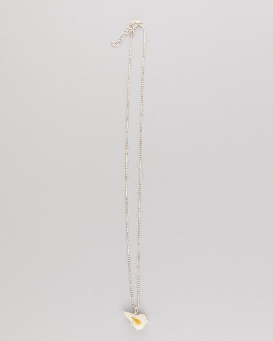 Collana in argento, con porcellana bianca "Uccellino" lustro oro