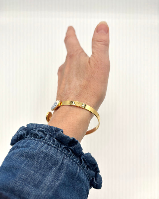 Bracciale rigido in ottone e porcellana