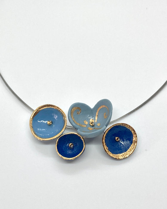 Collana in porcellana a cavetto "Bolle blu"