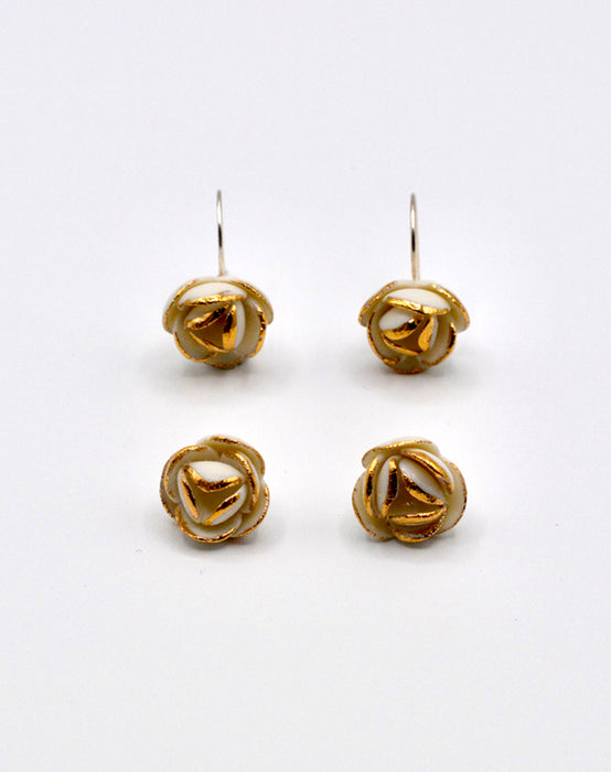 Orecchini in porcellana bianca “Rosellina” lustro oro