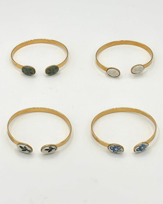 Bracciale rigido in ottone e porcellana