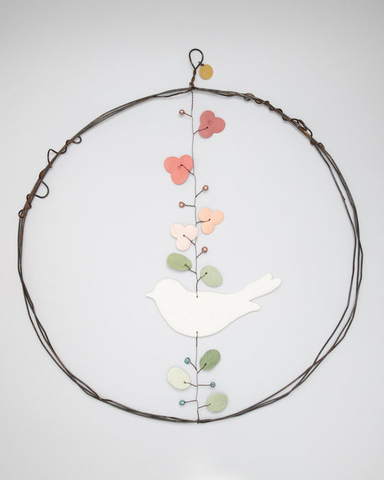 Decorazione in porcellana e ferro "Cerchio" con uccellino (XL)